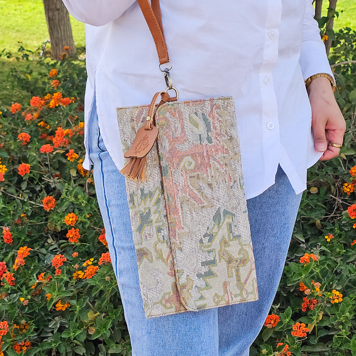 Clutch Iranian Carpet Pastel with CAMEL Leather