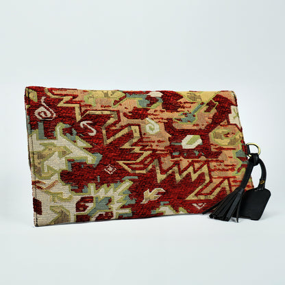 Clutch with BLACK Leather_RED Turkish carpet