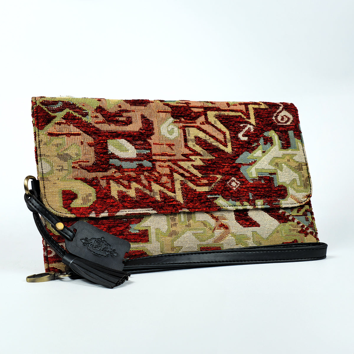 Clutch with BLACK Leather_RED Turkish carpet