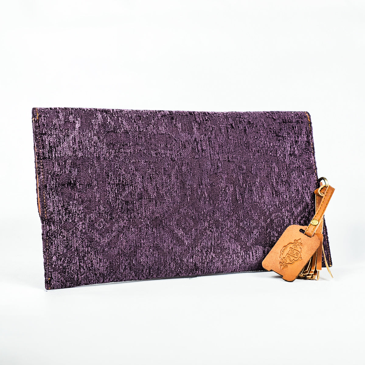 Clutch Purple Pattern with CAMEL Leather