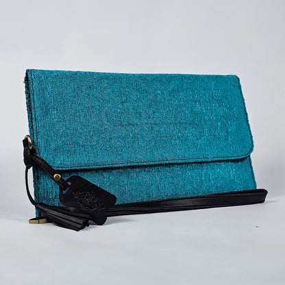 Clutch with BLACK Leather_Turquoise pattern