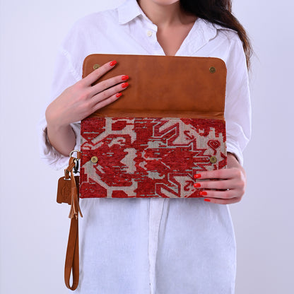 Clutch Afghani Pattern with CAMEL Leather