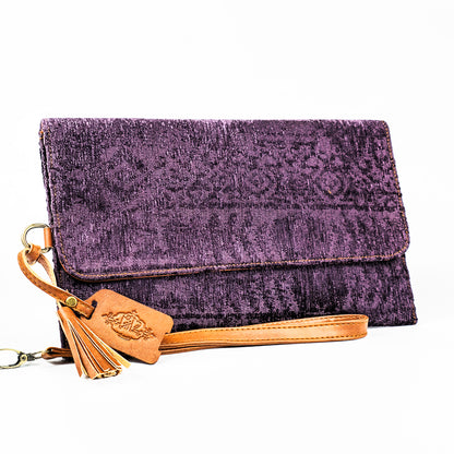 Clutch Purple Pattern with CAMEL Leather