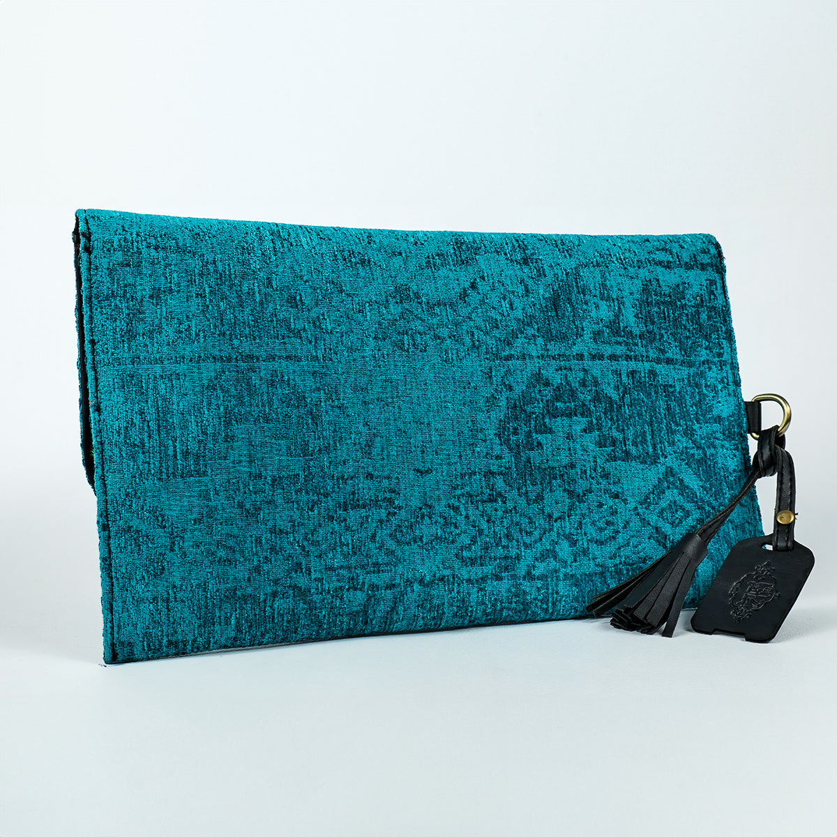 Clutch with BLACK Leather_Turquoise pattern