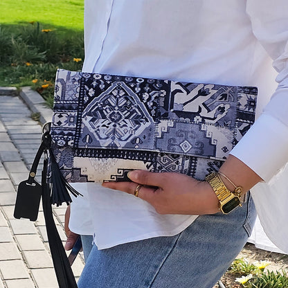 Clutch with BLACK Leather_iranian collage motive