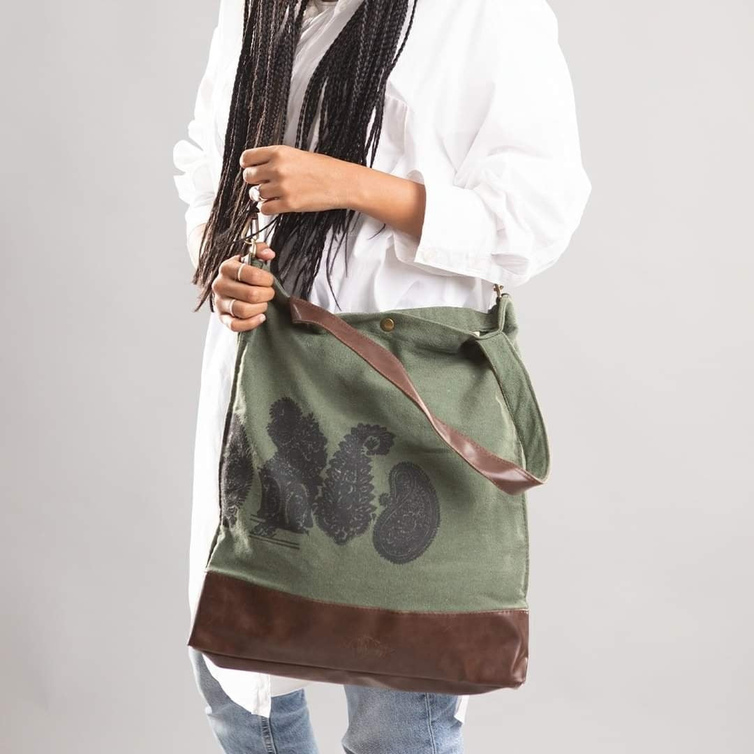 Tote / Cross-bag _ Kashmir motif _ Olive green