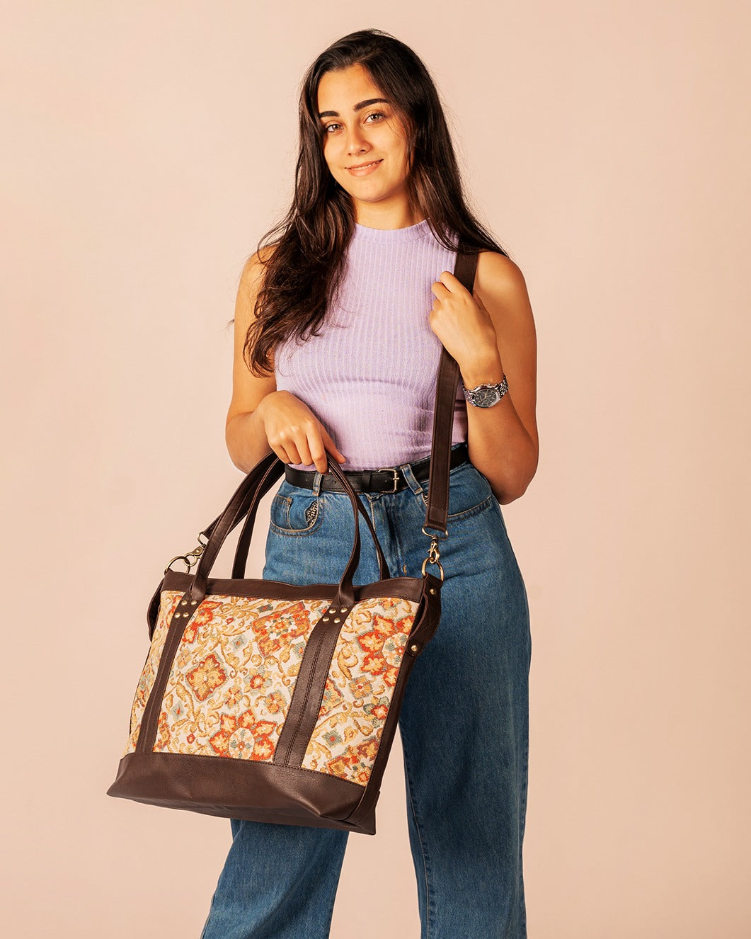 CITY-BAG Flowery pattern _ Dark Chocolate