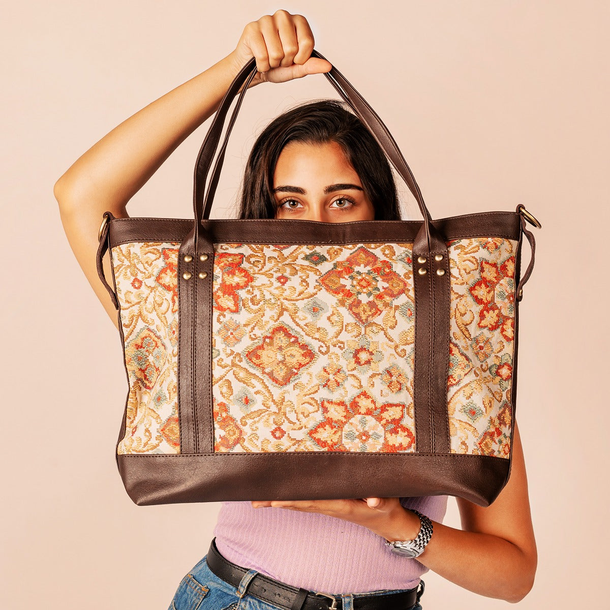 CITY-BAG Flowery pattern _ Dark Chocolate