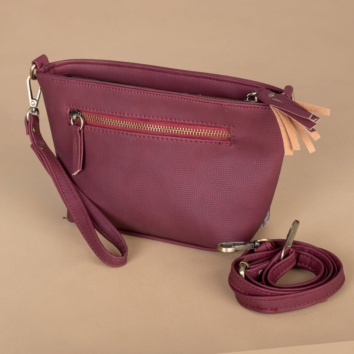 Small CROSS-BAG/ Hand-bag  _ college pattern Burgundy