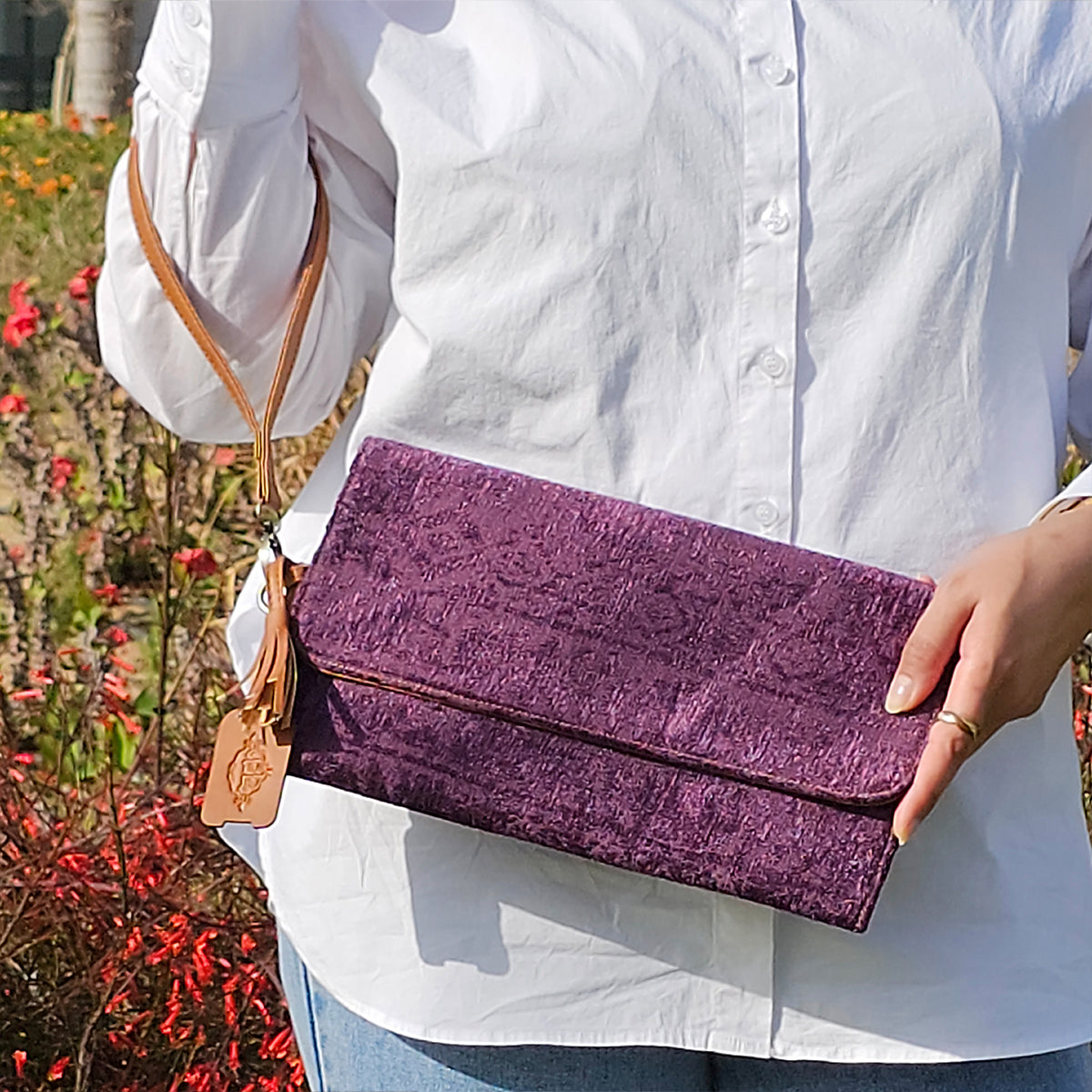 Clutch Purple Pattern with CAMEL Leather