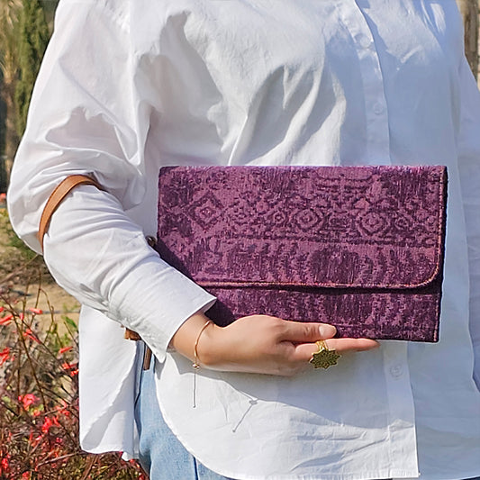 Clutch Purple Pattern with CAMEL Leather