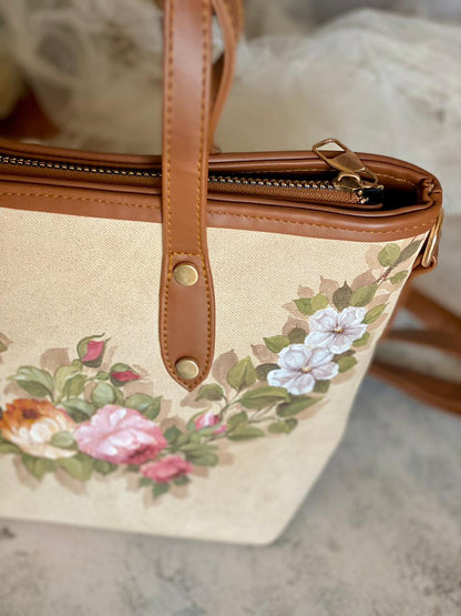 ( PRE- ORDER ) Flowery Shiraz_Small Cross-bag _ Latte