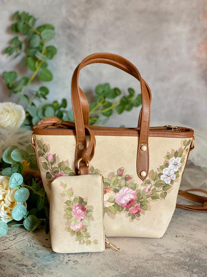 ( PRE- ORDER ) Flowery Shiraz_Small Cross-bag _ Latte