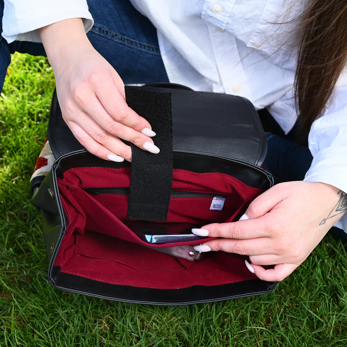 Small Backpack Red Carpet with Black Leather