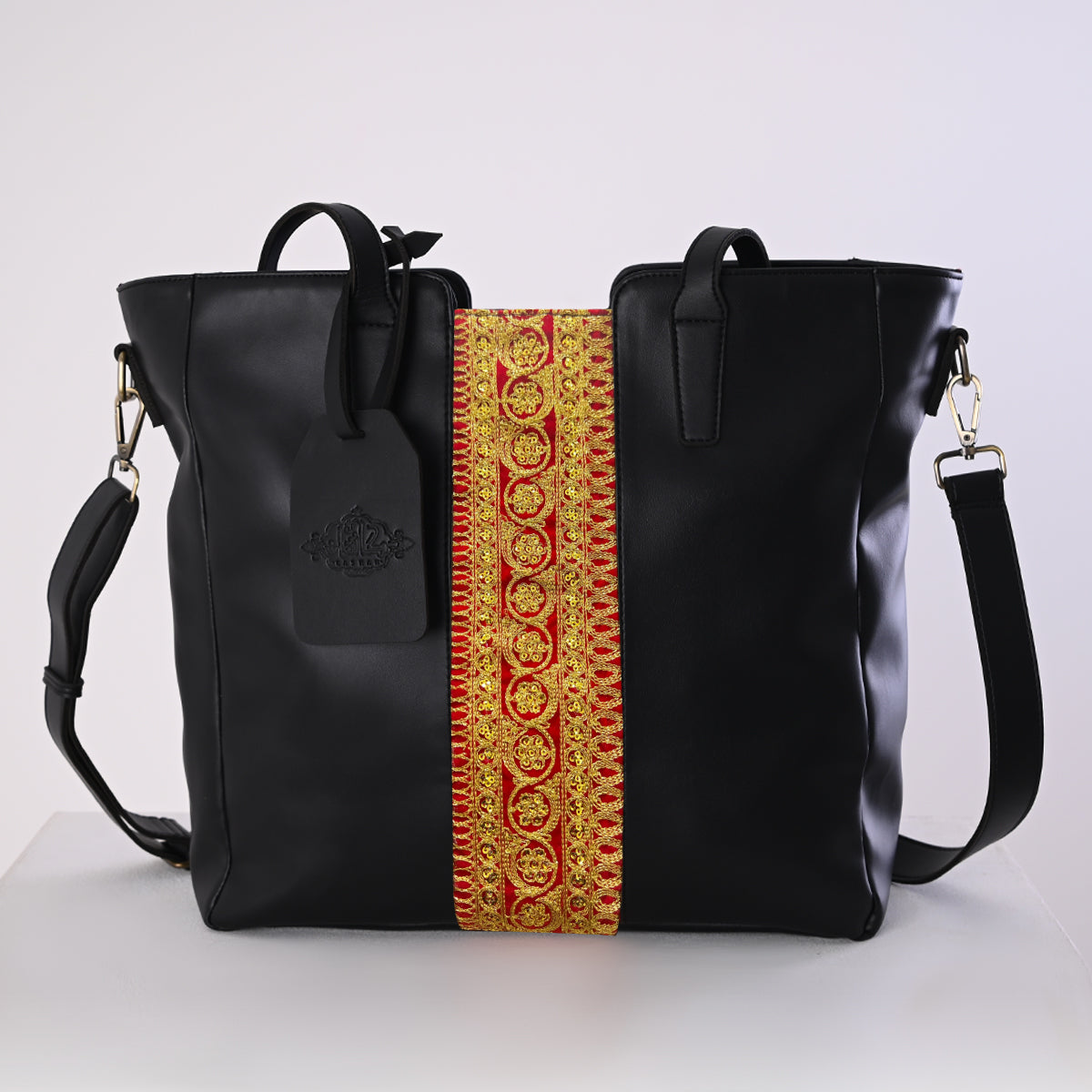 Hand-Bag with Indian Serma handmade Fabric _ Black