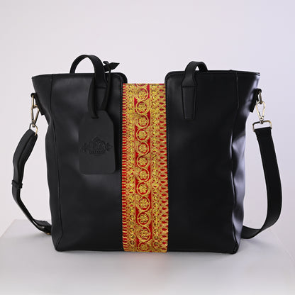 Hand-Bag with Indian Serma handmade Fabric _ Black