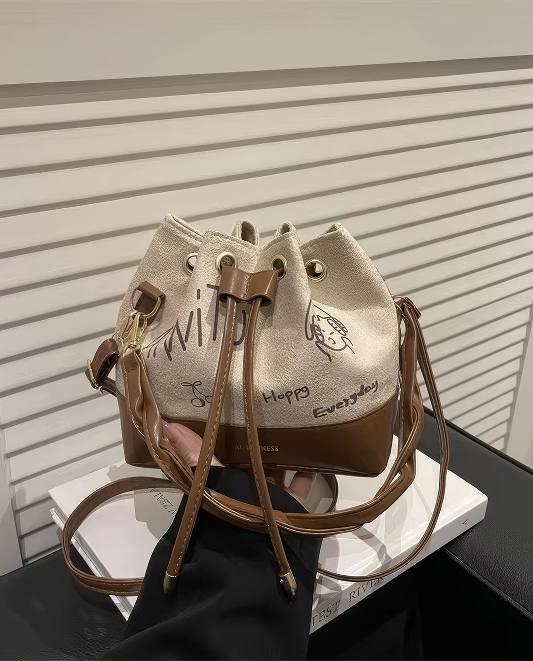 Canvas Drawstring Bucket Bag