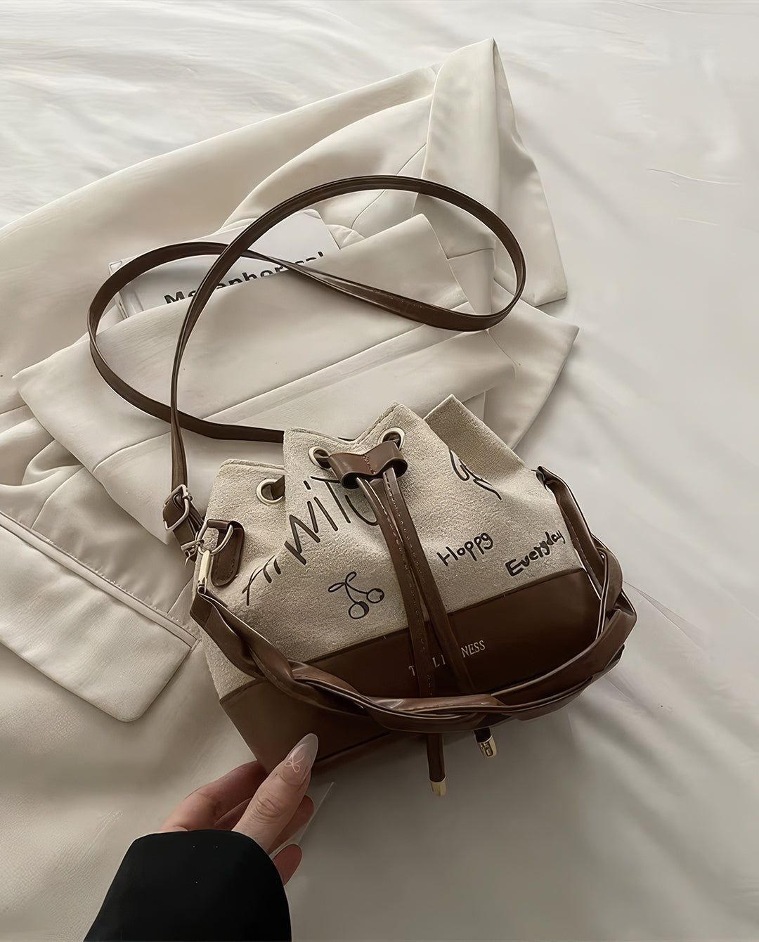 Canvas Drawstring Bucket Bag