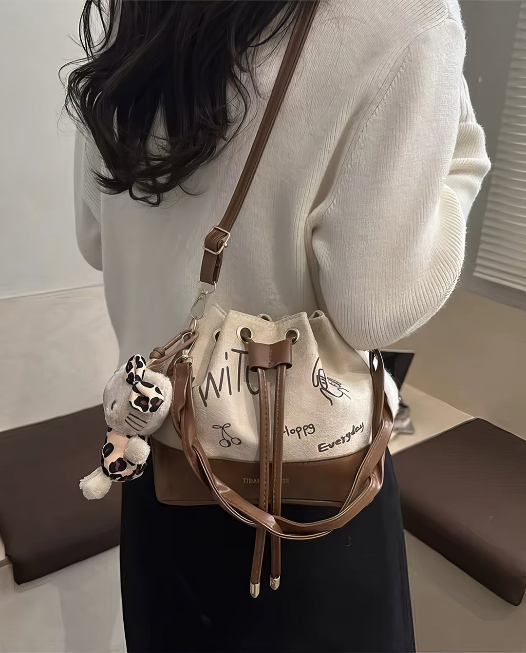 Canvas Drawstring Bucket Bag