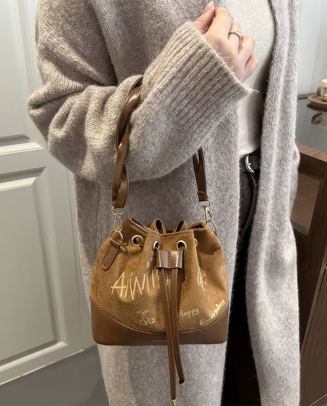 Canvas Drawstring Bucket Bag