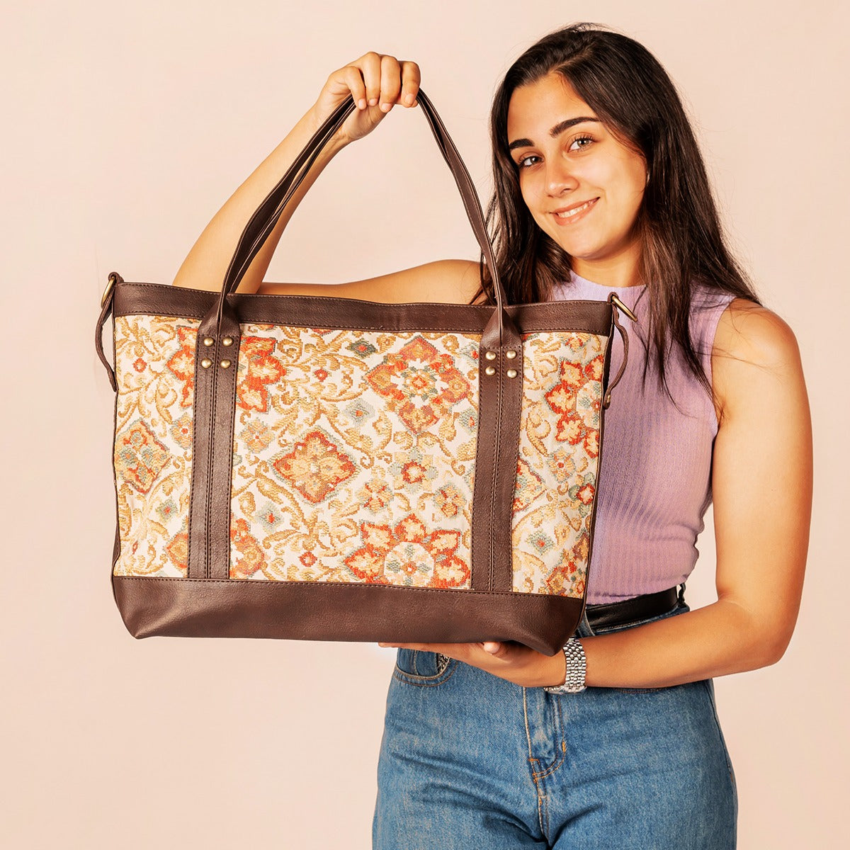 CITYbag_flowery pattern _dark chocolate