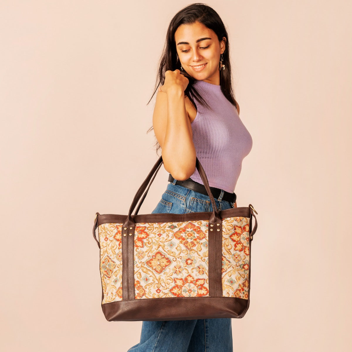 CITYbag_flowery pattern _dark chocolate