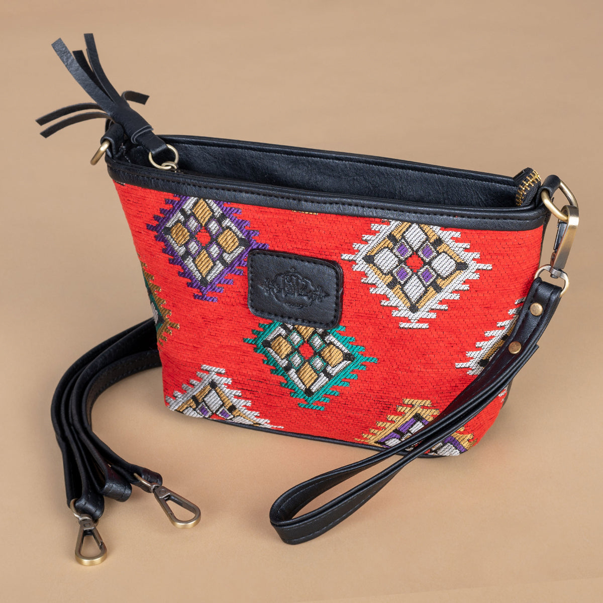Small CROSS-BAG/ Hand-bag _red motive _black
