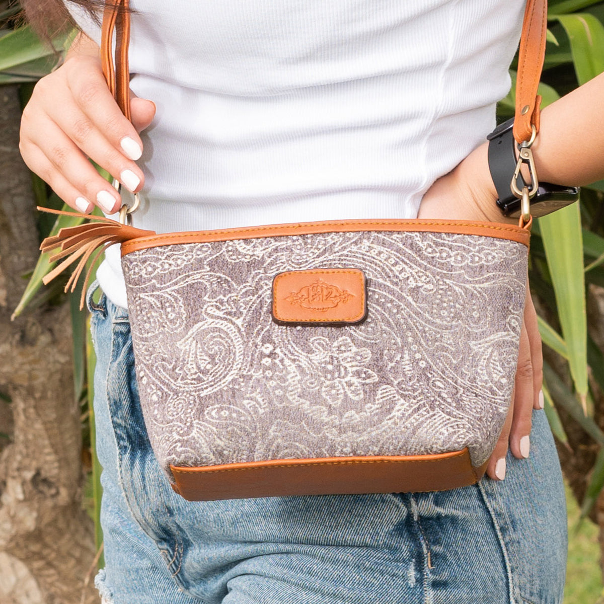 Small CROSS-BAG/ Hand-bag _Kashmir pattern _Camel brown